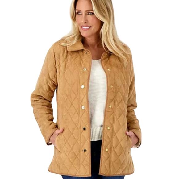 Bridge Hampton Isaac Mizrahi Faux Suede Quilted Barn Coat Medium Tan Western - Picture 1 of 14